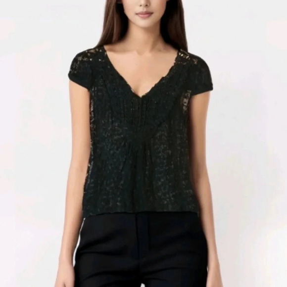 Whimsigoth floral crochet embroidered sheer Black Top boho s/m - Picture 12 of 12